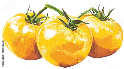 Three Vibrant Yellow Tomatoes, a Summertime Food Illustration