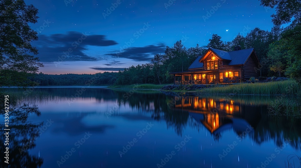 Fototapeta premium A serene lake reflecting glowing northern lights under a clear night sky 
