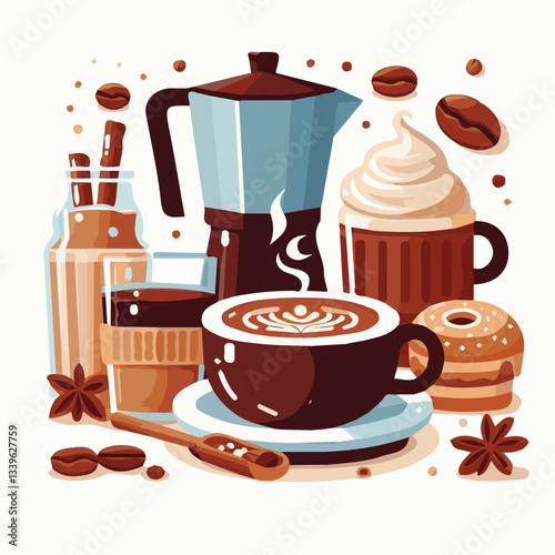 coffee, drink, beverage, cafe, cup, background, caffeine, espresso, aroma, mug, morning, food, hot, brown, closeup, breakfast, black, dark, fresh, white, mocha, cappuccino, isolated, break, design, la