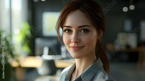 Smiling woman in office looking at camera