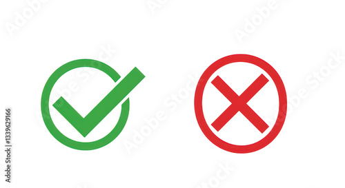 A green check mark and a red x mark in a circle on a black background representing yes and no photo