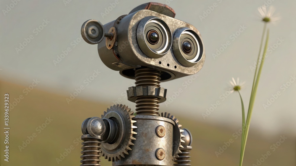 a windup robot with springy googly eyes on a stalk, unreal engine render, 8k a windup robot with springy googly eyes on a stalk, unreal engine render, 8k
