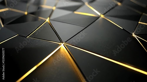Black and gold patterned background with a yellow line. The pattern is made up of triangles and squares