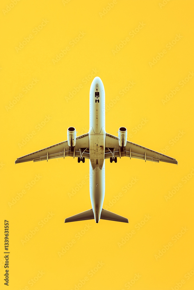 Airplane in flight taking off isolated on a yellow background Airplane in flight taking off isolated on a yellow background