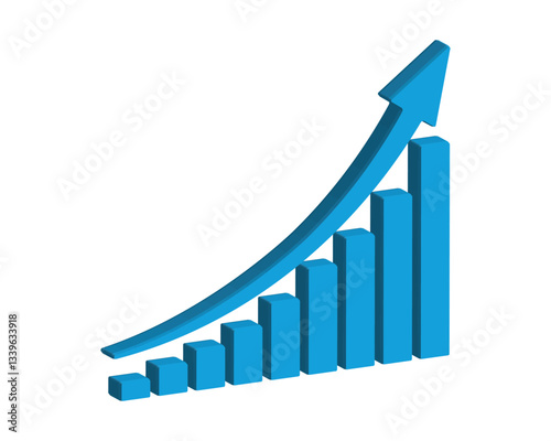 Free Download Upward stepping blue 3d arrow. Growth Bar blue stairs step to growth success vector illustration on white. Progress way and forward achievement creative concept. 3d Bar graph of blue bars. - GFXLoad