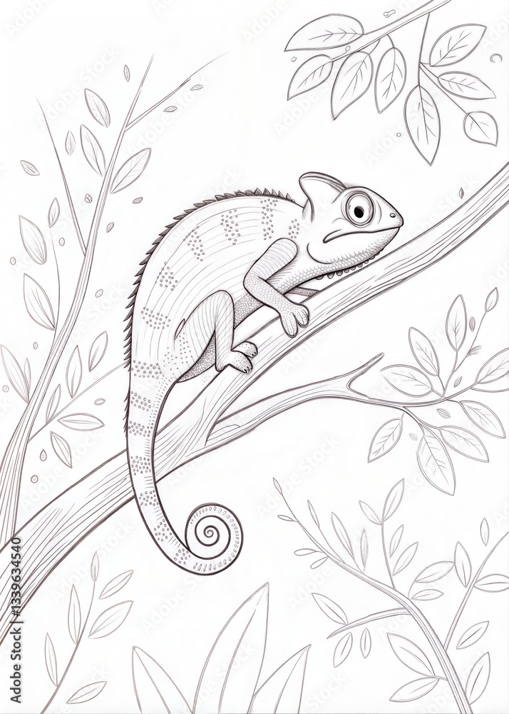 Fototapeta premium Simple Outline Chameleon Coloring Page for Kids 