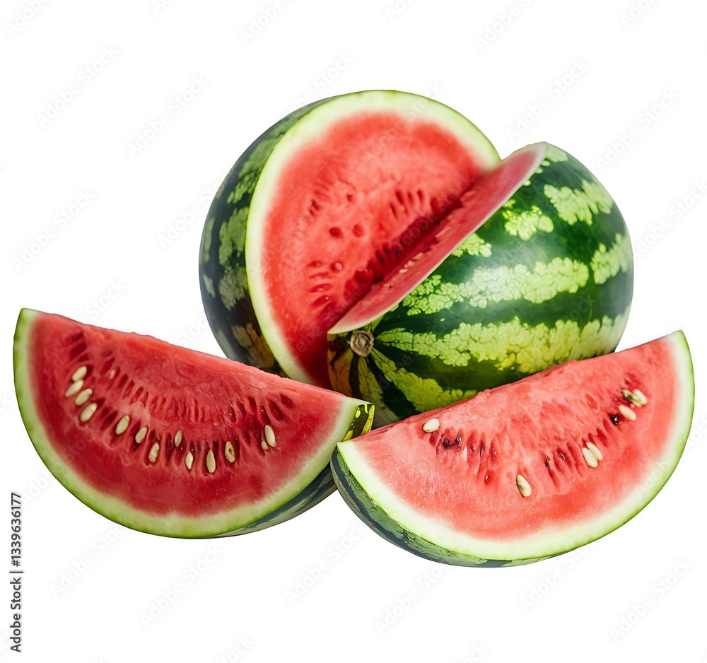 Fresh watermelon with a slice isolated on white background Fresh watermelon with a slice isolated on white background