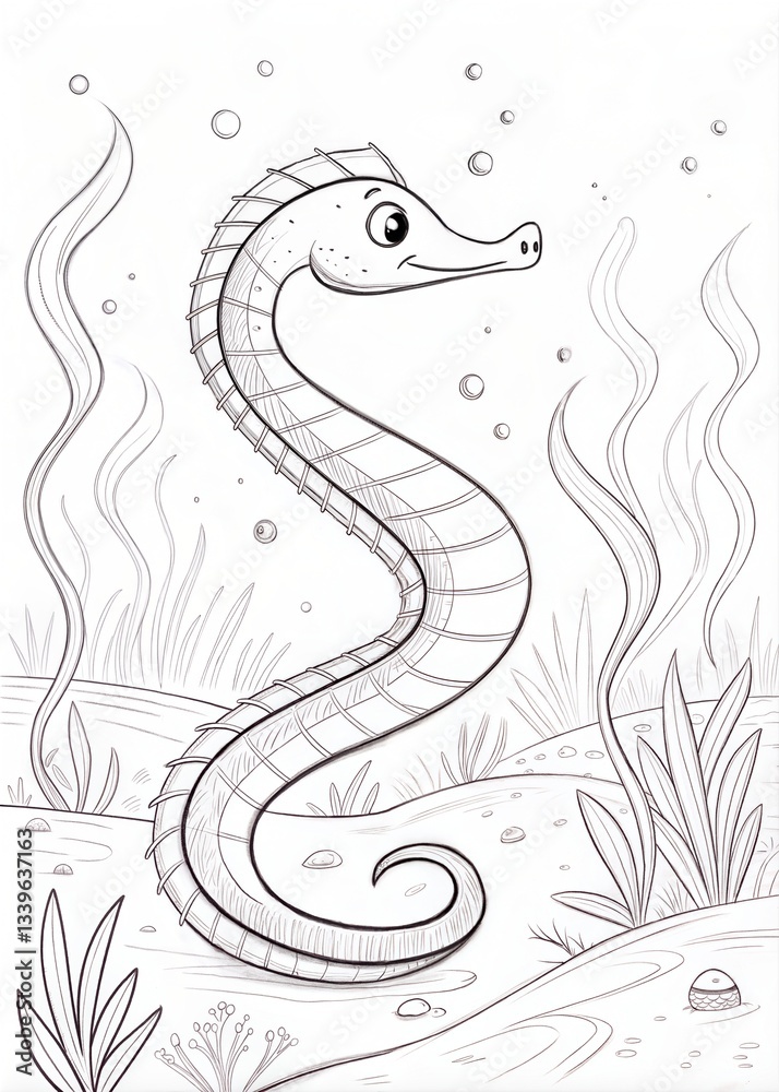 Fototapeta premium Simple Outline Sea Snake for Coloring Book 