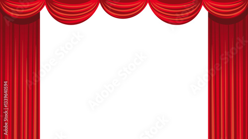 少し幕が開いているステージの赤い緞帳のベクター背景イラスト（A red stage curtain slightly open, vector background illustration）