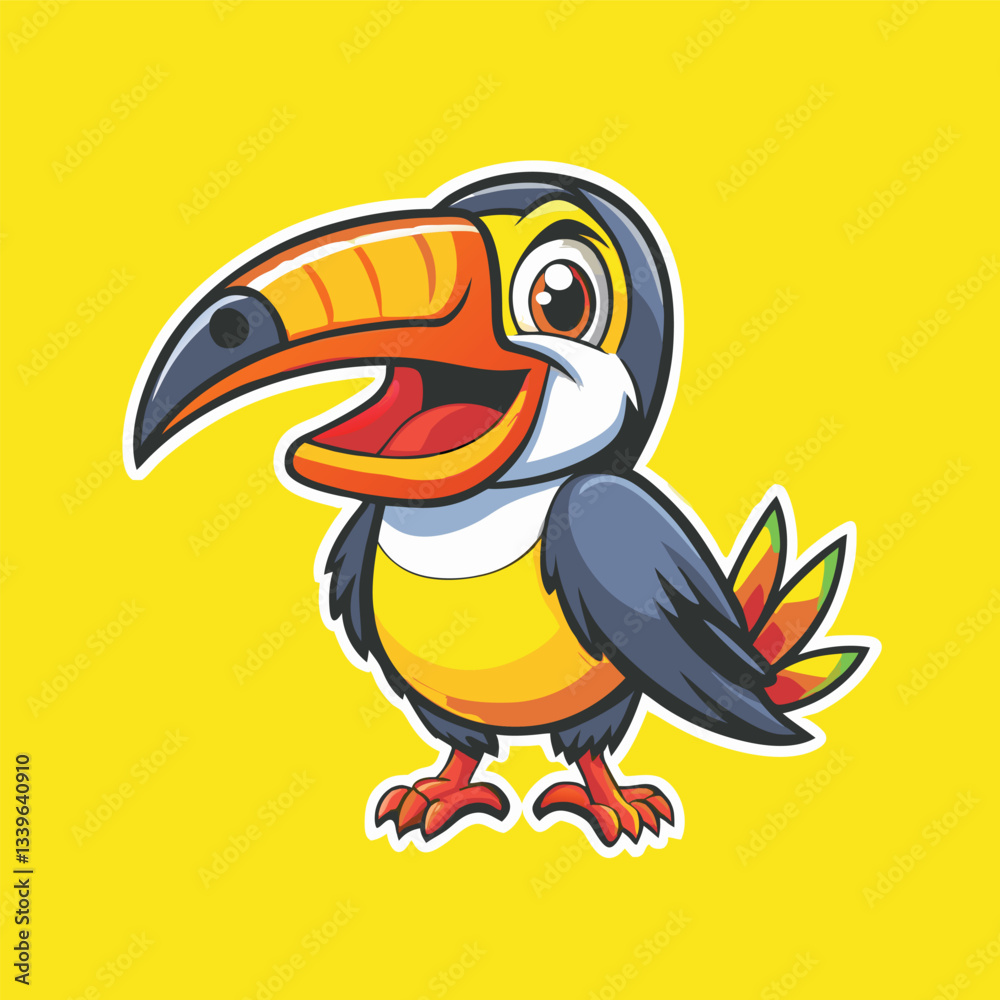 Obraz premium Whimsical and Colorful Vector Illustration of a Joyful Green Toucan