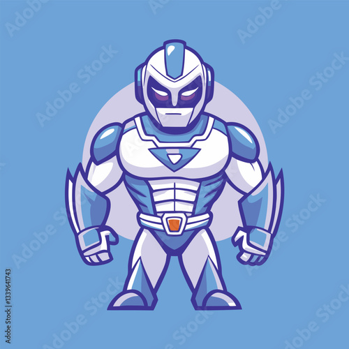 Futuristic Blue Robot Superhero Mascot Logo Design with Wings and Rocket Boosters