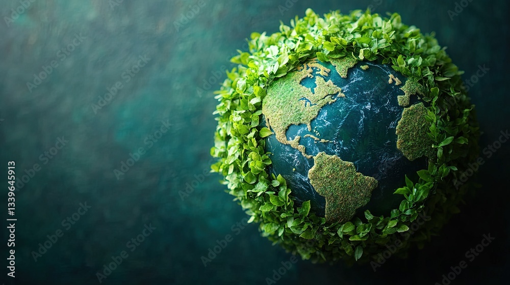 Fototapeta premium A conceptual globe made of green leaves and vines, symbolizing a sustainable planet 