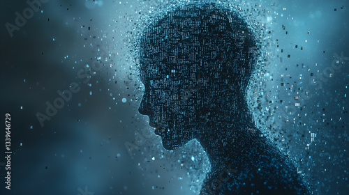 Futuristic Abstract Digital Art: Silhouette Exploration in Blue Tones with AI and Data Visualization