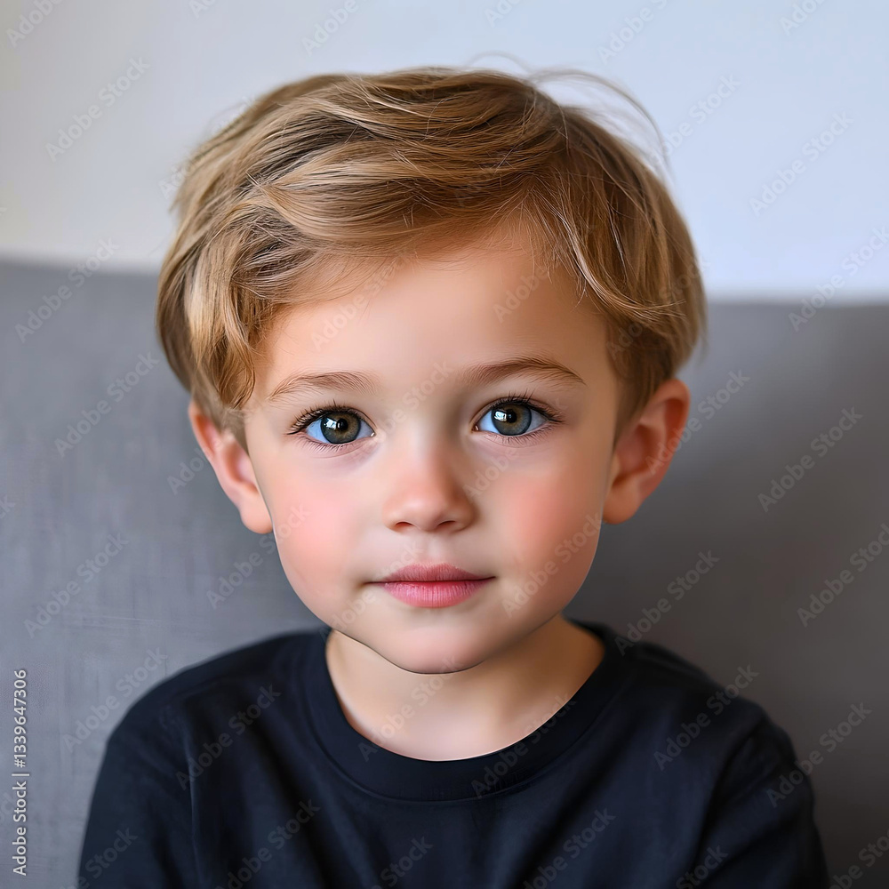 Fototapeta premium Adorable Young Boy with Bright Eyes and Soft Smile 