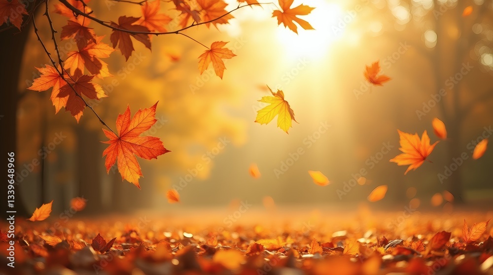 Autumn Leaves Sunlight Forest Scenic, maple leaves, Falling leaves, sunlight filtering Autumn Leaves Sunlight Forest Scenic, maple leaves, Falling leaves, sunlight filtering