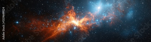 A vibrant cloud of interstellar gas and dust, Vela Molecular Ridge C shines with orange and blue hues in the deep cosmos.