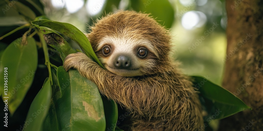 Fototapeta premium Adorable Sloth on Branches in Jungle