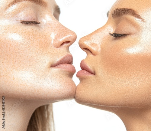 The attractive woman's appearance before and after undergoing a fat chin correction
