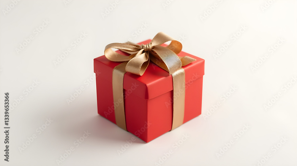 Festive Bright Red Gift Box with Shimmering Golden Ribbon - Beautifully Wrapped Present for Birthday Christmas Holiday Gifts or Celebration Festive Bright Red Gift Box with Shimmering Golden Ribbon - Beautifully Wrapped Present for Birthday Christmas Holiday Gifts or Celebration