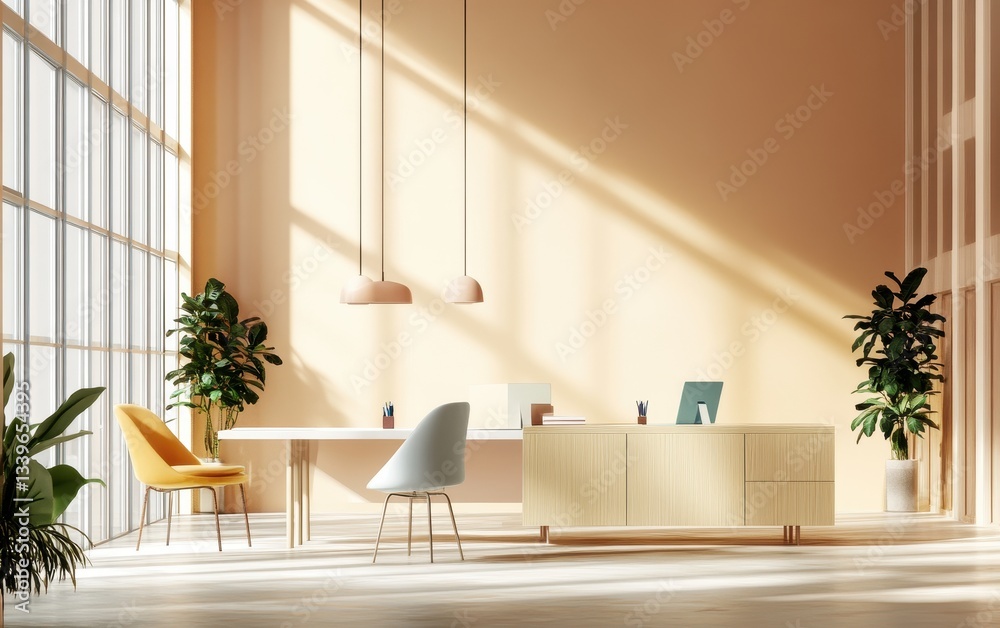 Fototapeta premium Minimalist office space with modern furniture and subtle colors