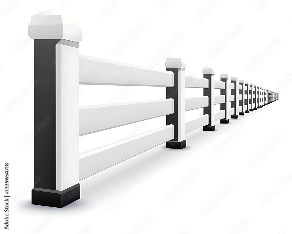 White fence in perspective, isolated on white White fence in perspective, isolated on white