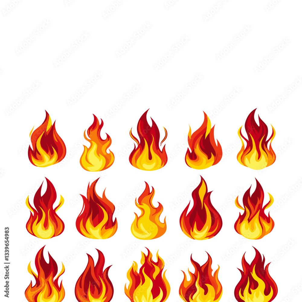 Fire flames icon set Vector