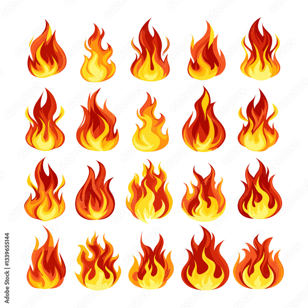 Fire flames icon set Vector