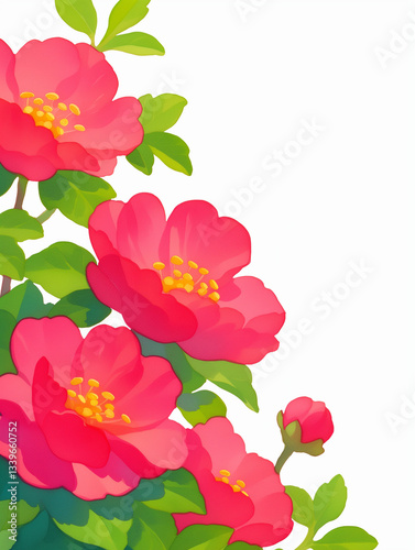 Vibrant Red Flowers with Green Leaves Illustration