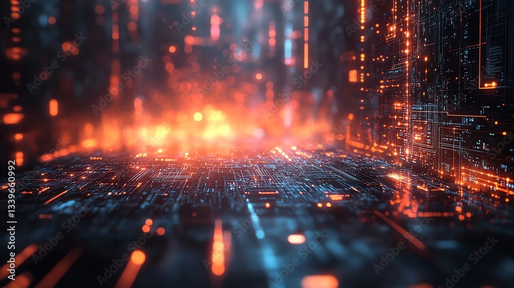 Fototapeta premium Abstract Digital Circuit Board Background with Glowing Light Effects