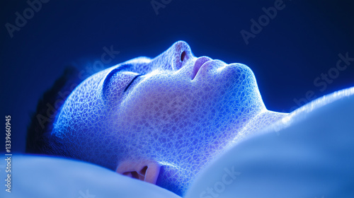 Futuristic Digital Face in Blue Light
