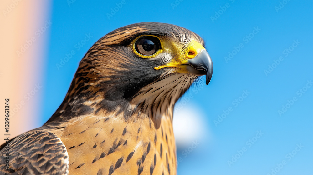 Majestic Peregrine Falcon Against Clear Blue Sky Majestic Peregrine Falcon Against Clear Blue Sky