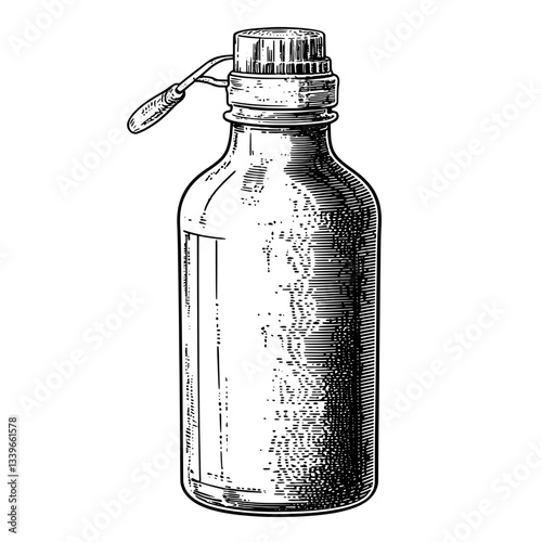 Vintage hand-drawn illustration of an engraved bottle design showcasing artistic craftsmanship and timeless elegance