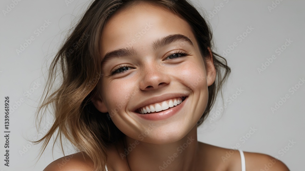 Portrait view of a regular happy smiling woman. Positive smiling woman. Portrait view of a regular happy smiling woman. Positive smiling woman.