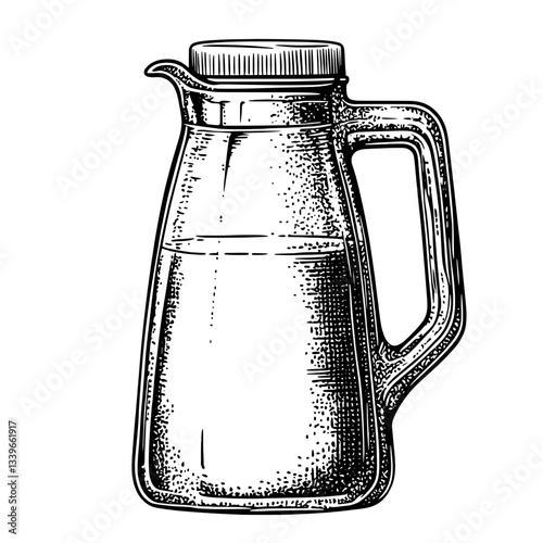 Elegant engraved illustration of a vintage glass jar designed for serving beverages in a timeless hand-drawn style