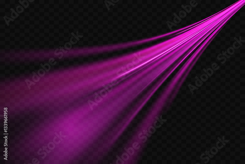 Neon motion effect. Pink special effect, police line speed. Light line on transparent background.