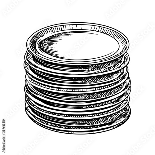 Elegant stack of vintage engraved plates showcasing intricate designs perfect for culinary art and decorative displays