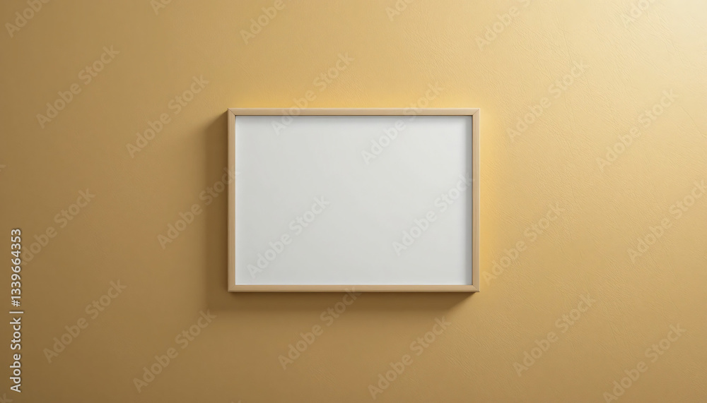 White frame mockup on gold background for artwork display, certificate presentation, photo printing and wall decor product photography White frame mockup on gold background for artwork display, certificate presentation, photo printing and wall decor product photography