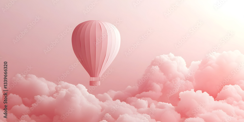 Fototapeta premium Hot Air Balloon Hot Air Balloon Image in Clouds Hot Air Balloon Floating among Pink Clouds Pink Hot Air Balloon in Sky