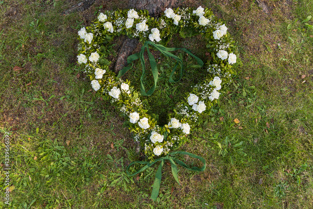 Herz Kranz mit weißen Rosen, Blumenkranz
