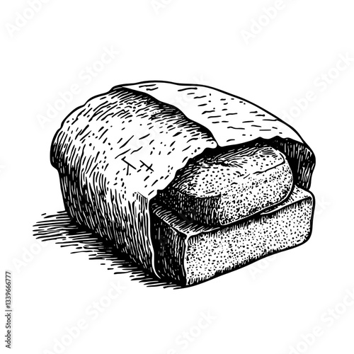 Vintage engraved illustration of a beautifully crafted loaf of bread showcasing artisanal details and textures