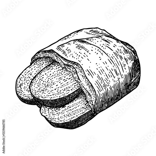 Exploring vintage craftsmanship through engraved illustrations of a wrapped loaf of artisanal bread