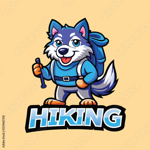 Hiking Wolf Mascot Vector Logo Character Cartoon Illustration