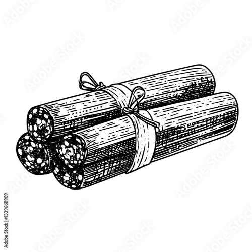 Detailed hand-drawn engraved illustration of premium vintage products for tattoo design showcasing bundled items