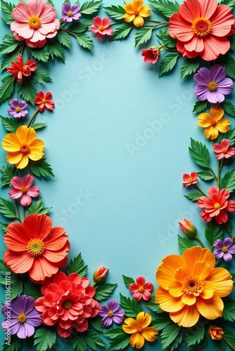 Handmade cardboard decorated with colorful flowers, decoration, art