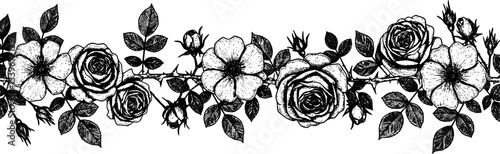 Silver metal rose vines with sharp thorns. Gothic prickly vine elements isolated
