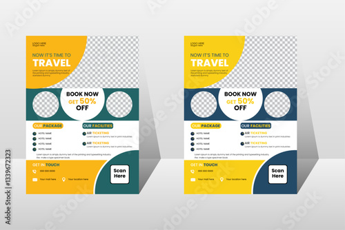 Colorful Travel business flyer design template set, flyer in a4 for business marketing blueprint, progression, proclaim, publication, cover page, professional trendy style Flyer design
