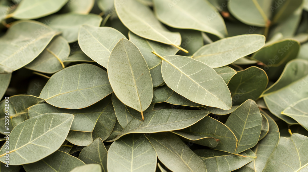 Obraz premium a close-up shot of green leaves from a Ficus elastica tree. The rubber fig's broad, glossy leaves are vividly highlighted, displaying deep, rich green hues with pronounced veins that reflect light 