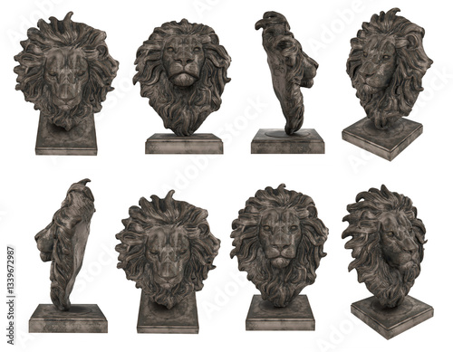 lion's head ornament in different positions