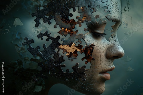 Surreal puzzle face artwork exploring identity and complexity