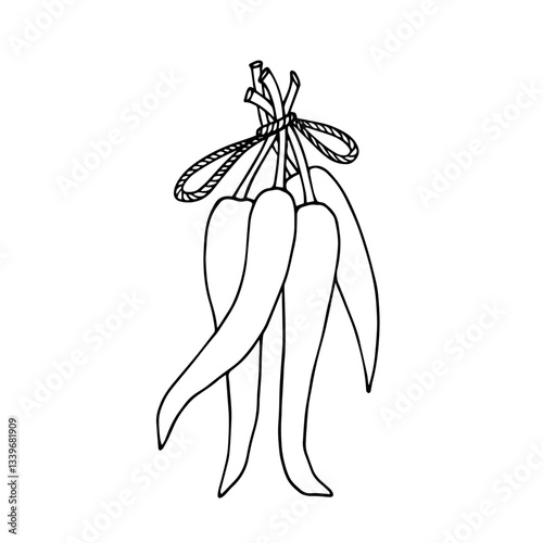 Line sketch, outline of hot chili pepper. Vector graphics.